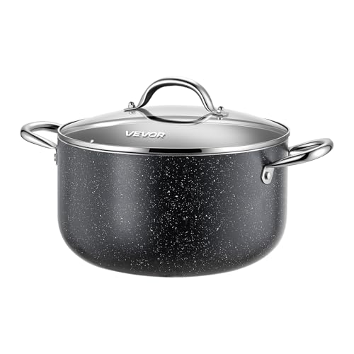 VEVOR Aluminum Stock Pot, 8-Quart Nonstick Ceramic Coated Pot with Glass Lid, PFOA-Free, PFAS-Free, Compatible with Gas Stoves, Induction Cooktops, Electric Stoves, for Soups, Stews, and Pasta