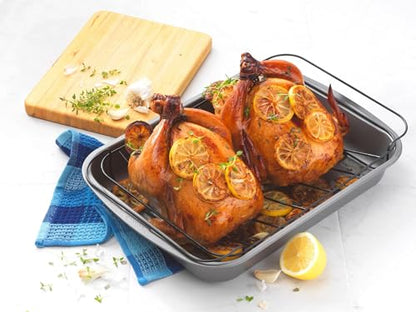GoodCook Everyday Roast Pan with Rack Rectangular Nonstick Construction Large Capacity Metal Utensil-Safe, 15 x 11-Inch, Gray
