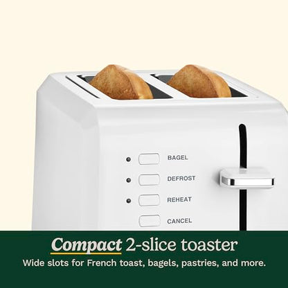Cuisinart CPT-122 2-Slice Compact Plastic Toaster, Slots for Bagels & Bread, 7 Shade Settings, Cancel/Defrost/Reheat Functions, Removable Crumb Tray, Small Kitchen Appliance for Home & Office, White