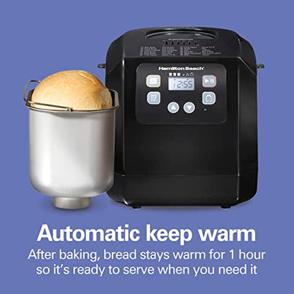 Hamilton Beach Automatic Bread Maker Machine, Digital, Programmable, 12 Settings + Gluten Free, PFAS-Free Nonstick Pan + Kneading Paddle, 2 lb Capacity, Black