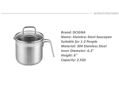 Stainless Steel Saucepan With Glass Lid, Sauce Pan, 2.5 Quart Cooking Pot, Perfect For Boiling Milk, Sauce, Gravies, Pasta, Noodles