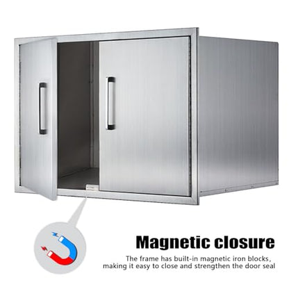 ZHAIUPON Double Door Dry Storage Pantry, 30" Stainless Steel Cabinet Storage for Outdoor Kitchen, BBQ Island, Patio Grill Station