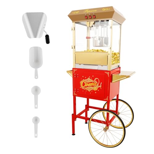 Trygoal 16 Oz Commercial Popcorn Machin with Cart, Vintage Theater Style Popcorn Cart, Bring Home the Fun with Theater Style Popcorn Machine, Red