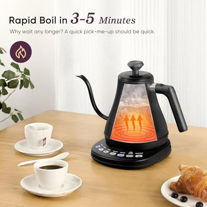 Cosori Electric Gooseneck Kettle with 5 Temperature Control Presets, Pour Over Kettle for Coffee & Tea, Hot Water Boiler, 100% Stainless Steel Inner Lid & Bottom, 1200W, 0.8L, Black