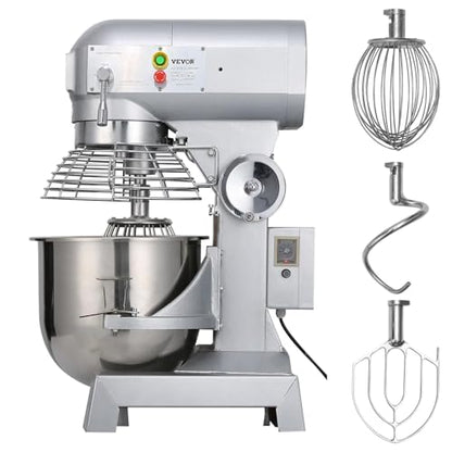 Happybuy 10Qt Commercial Food Mixer with Timing Function， Commercial Mixer 500W Stainless Steel Bowl Heavy Duty Electric Food Mixer Commercial with 3 Speeds Adjustable, Perfect for Bakery Pizzeria