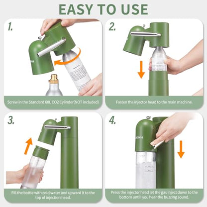 OSCEVIA - Sparkling Water Maker | Soda Beverage Machine | Soda Streaming Seltzer & Carbonator | 1L+0.5L BPA Free Bottles | Compatible Srew-in 60L CO2 (NOT Included) | Green