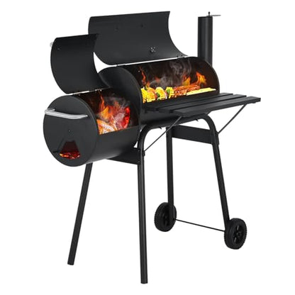 BLKMTY 43" Charcoal Grills Outdoor BBQ Grill with Offset Smoker Camping Portable Grill Camping Barbecue Grills with Side Fire Box for 6-10 People Patio Backyard Picnic BBQ, Black