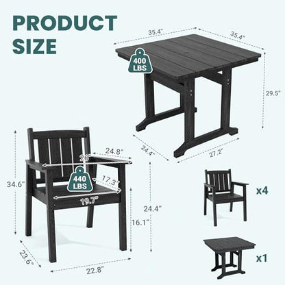 Pamapic Patio Dining Table Set, 5-Piece Outdoor Dining Set for 4, Black