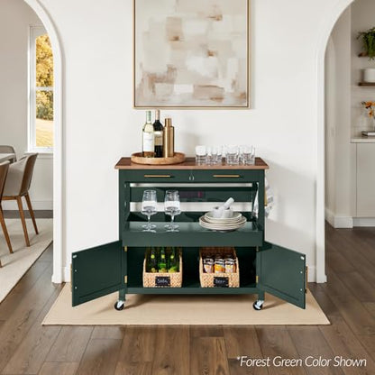 Best Choice Products 36in Large Rolling Kitchen Island Cart, 2-Door Cabinet, 2 Drawers, Pull-Out Shelf, Power Outlet, Hooks, & Swivel Lockable Wheels - Pistachio Green