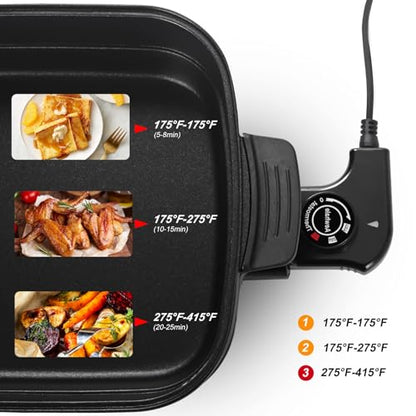 AEWHALE 3-in-1 Multifunctional Electric Grill,Electric Skillet Nonstick with Lids 1400W Party Griddle for Cooking Meats &Pancake