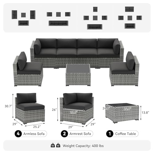 7-Piece Patio Furniture Set, Wicker Outdoor Furniture with Thick Cushions