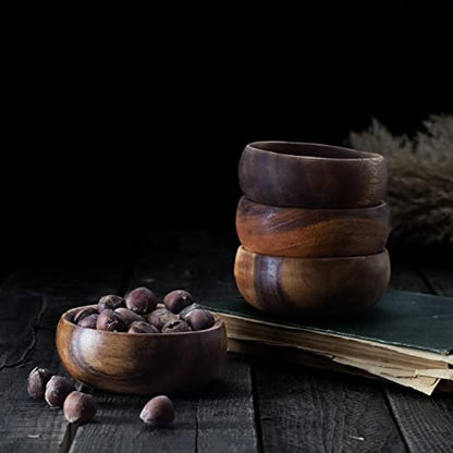 cintika Set of 4 Round Wooden Bowl Set. 4 inch Handmade Calabash Bowl, Small Wooden Bowl Set, Nuts and Small Snacks Serving Bowls, Sauce Bowl, Dipping Bowl 4x1 wooden bowls