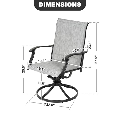 NUU GARDEN 2-Piece Patio Swivel Dining Chairs, 360° Rotation and 15° Rocking, All-Weather Textilene High-Back Chairs, Light Gray