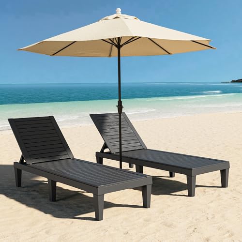 Outdoor Chaise Lounge Chair Set of 2,Waterproof & Lightweight Lounge Chair Outdoor with 5-Position Adjustable Back, Patio Lounge Chair for Garden, Pool Lounge Chairs for Poolside or Beach Use