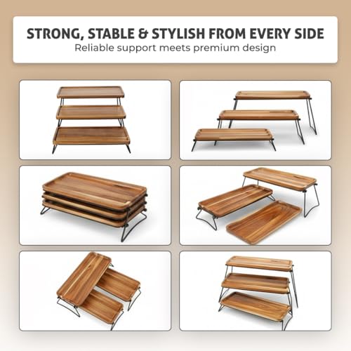 Oaklyn Rust Proof 3 Tier Wooden Cupcake Stand of Acacia Wood | Eco Friendly Tiered Tray Stand with Wooden Serving Trays & Platters for Party, Decor & Birthdays | 3 Tier Serving Tray Dessert Stands