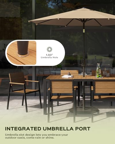 Vexwalx 5-Piece Outdoor Dining Set, Aluminum Dining Table Set for 4, Patio Table and Chairs Set with Umbrella Hole, All Weather HDPS Outdoor Table and Chairs for 4 (Gray-Teak)