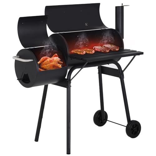FDW Charcoal Grills 43-inch Outdoor Grill,Multiple People BBQ Grill with Double Grill Mesh Design,Smoker Grill for Camping,Outdoor Backyard,Patio and Parties,Black