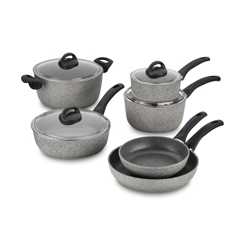 Ballarini 75001-652 Parma Forged Aluminum Nonstick Cookware Set, 10-Piece, Granite