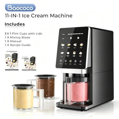Ice Cream Maker Machine, 11-in-1 Frozen Dessert Machine with 3 Pints