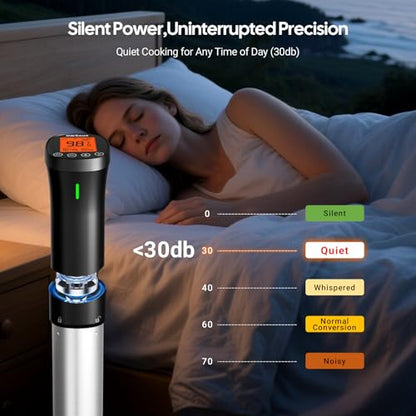 WiFi 2.4G Sous Vide Cooker, 1000W Sous Vide Machine Ultra-Quiet & 3D Fast Heating, App Control, Timer, Precise Calibration & Restaurant Chef-Level Recipes