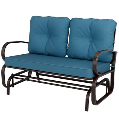 Incbruce Outdoor Swing Glider Rocking Chair Patio Bench for 2 Person, Garden Loveseat Seating Patio Steel Frame Chair Set with Cushion, Peacock Blue