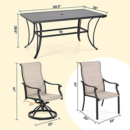 HAPPATIO 7 Piece Patio Dining Set,Outdoor Dining Set,Patio Furniture Sets,2 Swivel Dining Chairs,4 Reg.Dining Chairs,Textilene Furniture Set for Patio,Yard,Pool (Beige Brown)