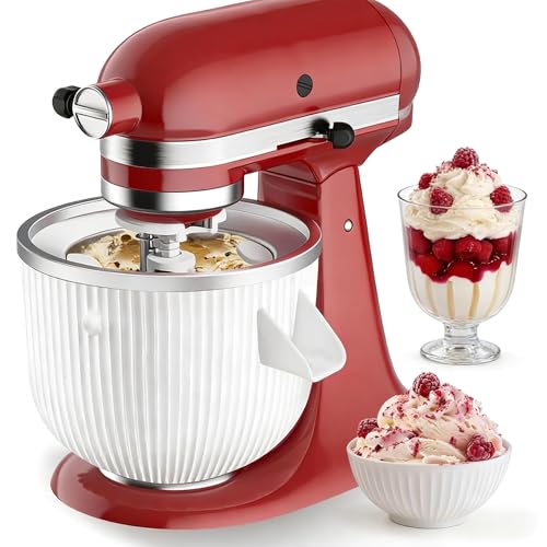 Ice Cream Maker Attachment for KitchenAid, kitchen aid ice cream bowl Fits 4.5/5QT/ 6QT&7QT Mixers, Frozen Ice Cream & Sorbet Gelato Maker, 2 Quart, White，by Fedowal