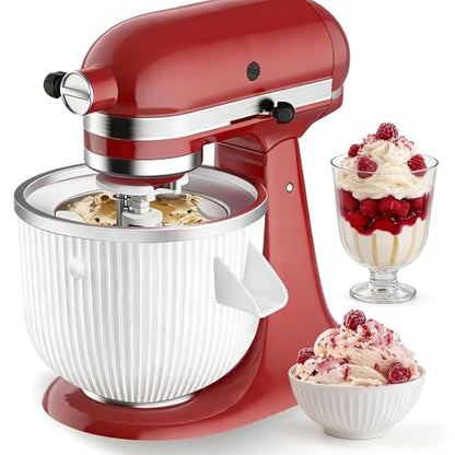 Ice Cream Maker Attachment for KitchenAid, kitchen aid ice cream bowl Fits 4.5/5QT/ 6QT&7QT Mixers, Frozen Ice Cream & Sorbet Gelato Maker, 2 Quart, White，by Fedowal
