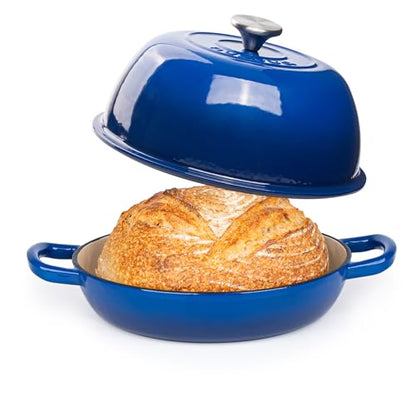 Enamelled Cast Iron Dutch Oven Pot – Dutch Oven For Sourdough Bread Baking – Cast Iron Bread Pot – Dark Blue, 6 Quarts, 26cm – by Nuovva