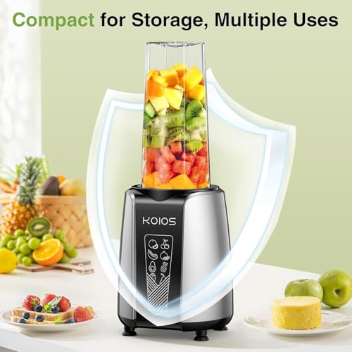 KOIOS Smoothie Blender, Max 1000w Personal Blender for Shakes and Smoothies, 12Pcs Coffee Grinder and Countertop Blenders Combo for Kitchen, Portable Smoothie Blenders with 2x22 oz To-Go Cups, Non-BPA