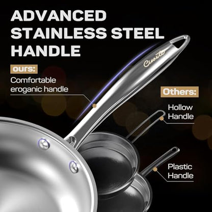 Ciwete 11-Piece Tri-Ply Stainless Steel Pots and Pans Set, 18/10 Stainless Steel Cookware Set with Steamer Insert, Induction Kitchen Cookware Sets with Cool Ergonomic Handles, Dishwasher, Oven Safe