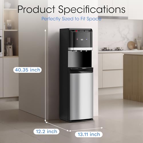 Tehanld Bottom Loading Water Cooler Dispenser for 5 Gallon Bottles,Stainless Steel Water Cooler with 3 Temperature -Hot, Cold & Room,Child Safety Lock,Ideal for Home and Office, Matte Black