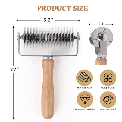 JuyVerq Pastry Lattice Roller Cutter, Stainless Steel Lattice Dough Cutter Wood Handle, Professional Pastry Crust Cutter, Household Time-Saver Cutting Tool Pie Bread Beef Wellington Pizza