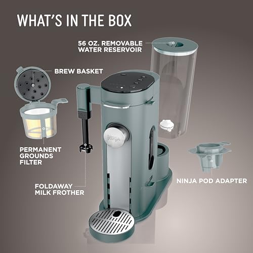 Ninja Pods & Grounds Specialty Single-Serve Coffee Maker, K-Cup Pod Compatible, Built-In Milk Frother, 6-oz. Cup to 24-oz. Travel Mug Sizes, Iced Coffee Maker, 1550 watts, Sage Green, PB051SG