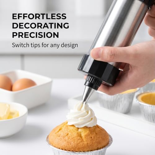 Stainless Steel Cookie Press Gun Kit with 13 Cookie Discs & 8 Piping Tips, Includes Storage Bag for DIY Holiday & Everyday Baking,Essential Baking Supplies