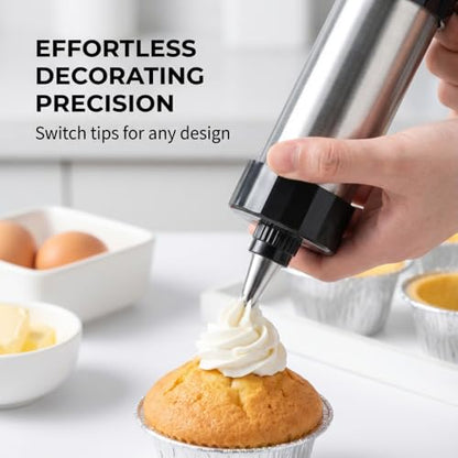 Stainless Steel Cookie Press Gun Kit with 13 Cookie Discs & 8 Piping Tips, Includes Storage Bag for DIY Holiday & Everyday Baking,Essential Baking Supplies