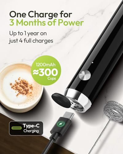 Maestri House Rechargeable Milk Frother with Stand, LunaFro Handheld Electric Foam Maker Waterproof Detachable Stainless Steel Whisk Drink Mixer Foamer for Lattes, Cappuccino