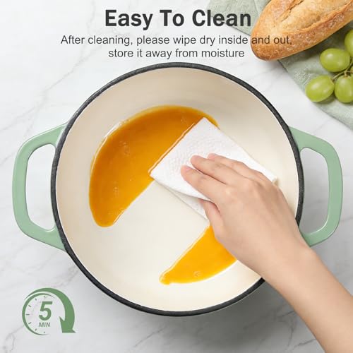 NSIRONS Enameled Cast Iron Dutch Oven with Lid, 3 QT Dutch Oven Pot for Bread Baking, Heavy Duty Cast Iron Pot for Braising, Cook, Bake, Refrigerate Safe across All Cooktops (Pistachio Green,3 QT)
