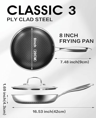 USELUCK Nonstick Frying Pans with Lid,8-Inch Non stick Skillet with Honeycomb Surface,Dishwasher-Friendly,Oven-Safe,PFAS-Free,Compatible with All Cooktops.