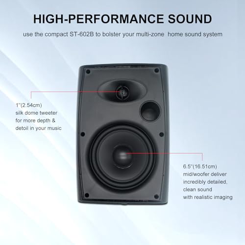 STUDIOFINIX 6.5 Inch 400W Outdoor Speakers Wired Waterproof Passive with Powerful Bass, Wall Mount Speakers for Patio Garden Poolside Home(Pair,Black)