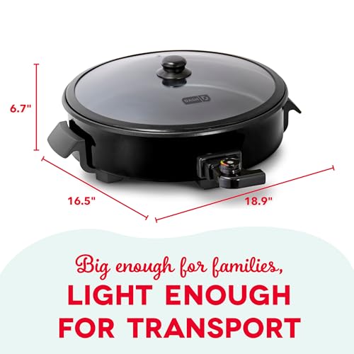 Dash Family Size Skillet - Electric Skillet for Multi-Purpose Cooking - Nonstick Cooking Surface - Tempered Glass Lid & Cool-Touch Handles - 6-Quart Capacity, Makes 24 Cups - 14", Black