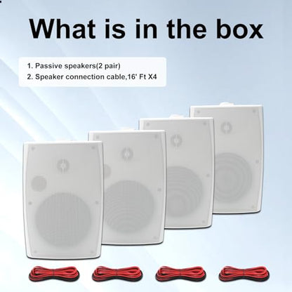 STUDIOFINIX 6.5 Inch Outdoor Speakers Wall-Mounted 800W - Waterproof and High-Performance Audio Solution for Indoor/Outdoor,Home,Patio,Garden,Backyard(4 Passive Speakers Bundle/White)