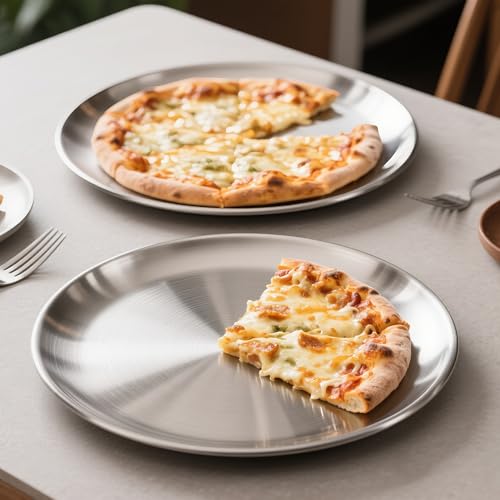 AWTBDP 12 Inch Pizza Pan for Oven Set of 2, Non-Stick Stainless Steel Pizza Pans, Sturdy Non-Toxic Round Pizza Tray for Cookie Pizza Pie Cake, Dishwasher Safe & Easy Clean