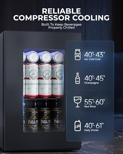 18L Beverage Refrigerator Cooler, 24-Can Mini Fridge with Glass Door
