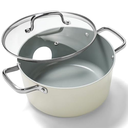 Zalnuuk Ceramic 5 Qt Nonstick Stock Pot with Lid, Soup Pot, Easy to Clean Non Stick Pasta Pot, PFOA PFAS PTFE Free, White