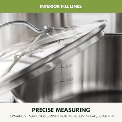 GreenPan Stainless Steel Cookware Set, 11 Piece, Induction Cookware, Dishwasher Safe, Oven Safe to 600F, Large 8QT Stock Pot, Sauce, Saute, Frying Pans, Pots & Pans Kitchen Essentials, Silver