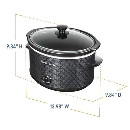 West Bend Slow Cooker 4-Quart Manual Crockery Style with Dishwasher Safe Oval Ceramic Crockpot and Glass Lid Two Temperature Settings Plus Keep Warm, 210-Watts, Black