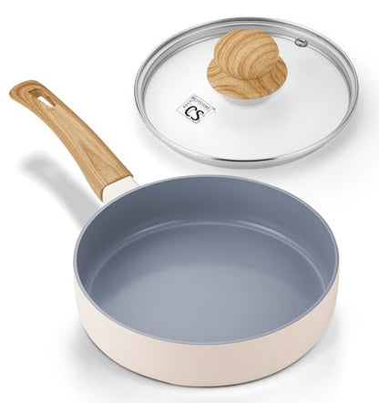 KOCH SYSTEME CS 6 Inch Frying Pan with Lid, Small Fry Pan with Nonstick Ceramic Interior, Single Egg Pan, 6" Frying Pan Nonstick with Stay-Cool Handle, Mini Omelette Pan