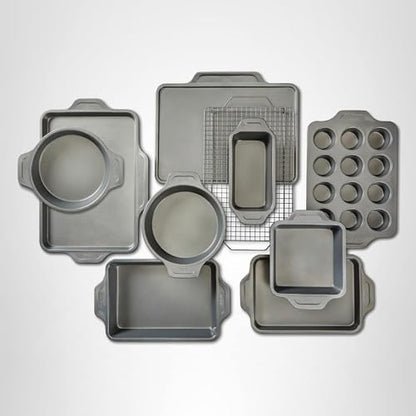 All-Clad Pro-Release Nonstick Bakeware Set 10 Piece Oven Safe 450F Half Sheet, Cookie Sheet, Muffin Pan, Cooling & Baking Rack, Round Cake Pan, Loaf Pan, Baking Pan Grey