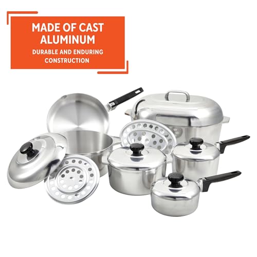 IMUSA USA Heavy Duty 13-Piece Cast Aluminum Cajun Cookware Set, Silver